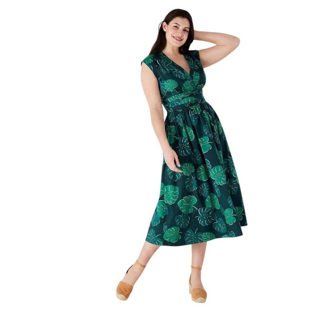 KATE SPADE Monstera Leaves Poplin Bow Dress, Size 4